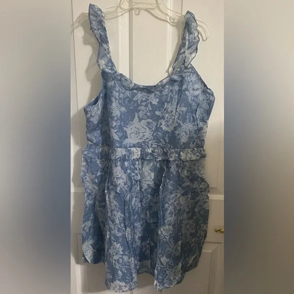 NWT.. AND NOW THIS WOMENS BLUE FLORAL RUFFLE STRAP MINI DRESS - Picture 6 of 13
